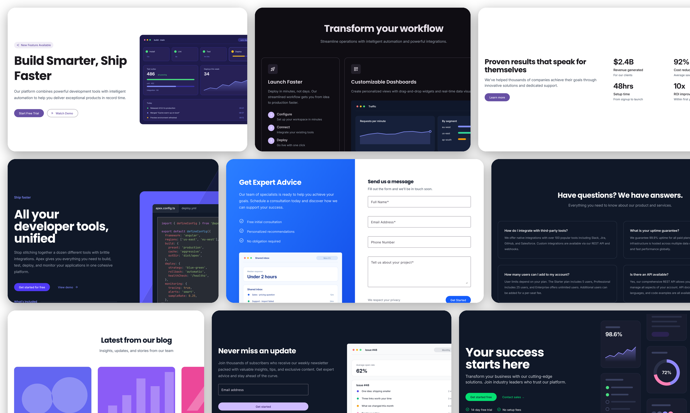 Marketing page sections