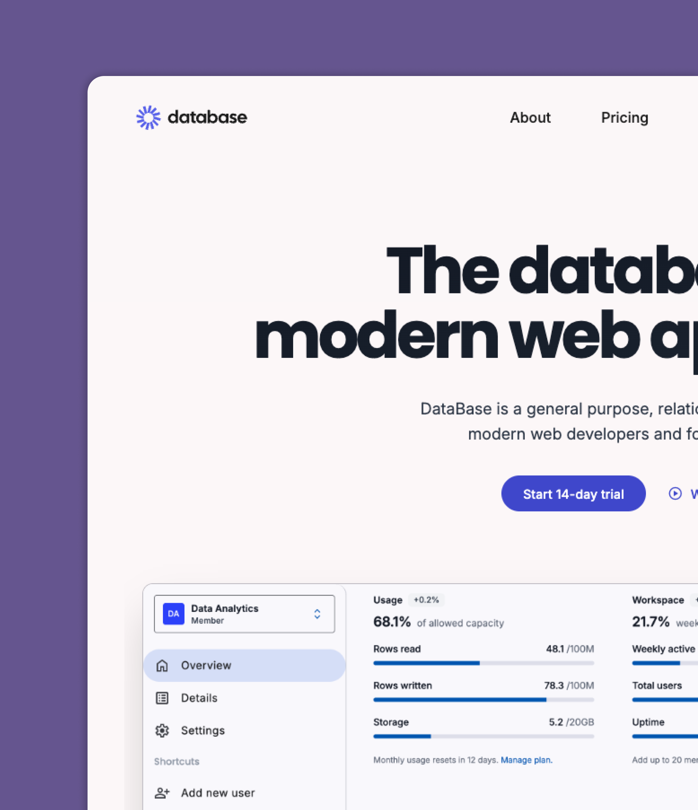 Screenshot of database template